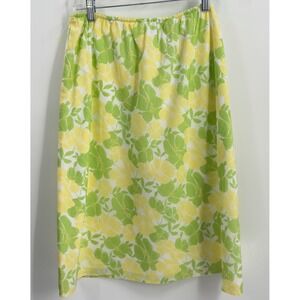 Jones Studio Womens 1X Floral Midi Skirt Green Yellow Cotton Elastic Waist Light